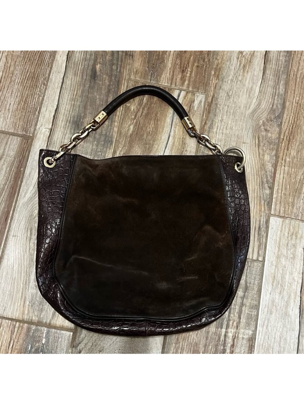 Michael Kors STANTHORPE Suede Leather Shoulder Bag Purse Coffee - Picture 2 of 3